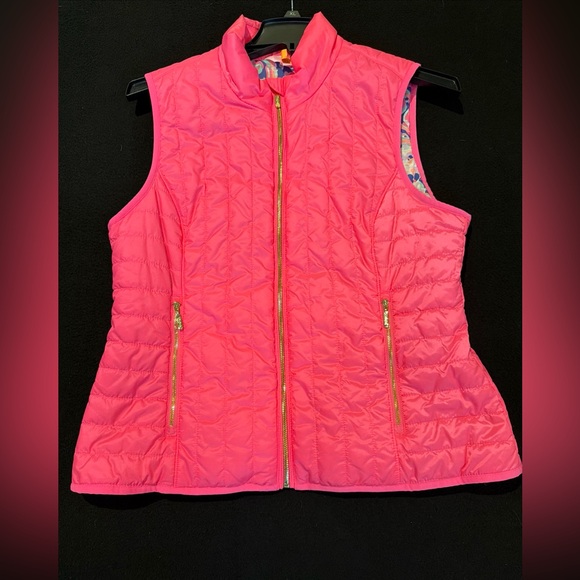 Lilly Pulitzer Jackets & Blazers - Lilly Pulitzer Skylar Flamingo Pink Vest Jacket  Gold Zippers Womans XL
